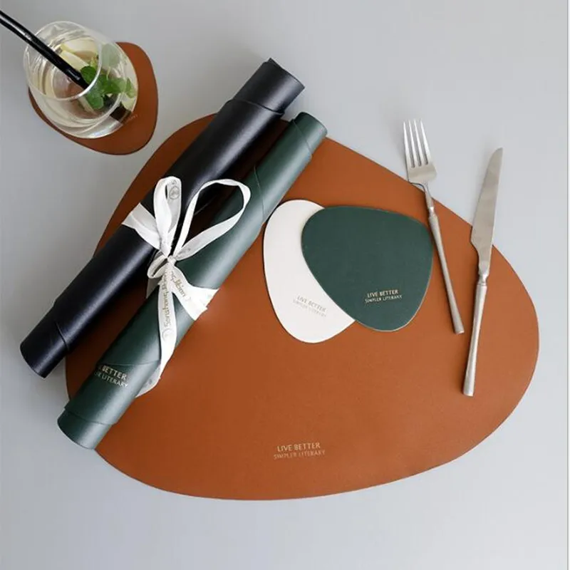 

Placemat for dining table Leather oval Waterproof and oil proof Cup Coffee Table Mats Kitchen Christmas Home Decor