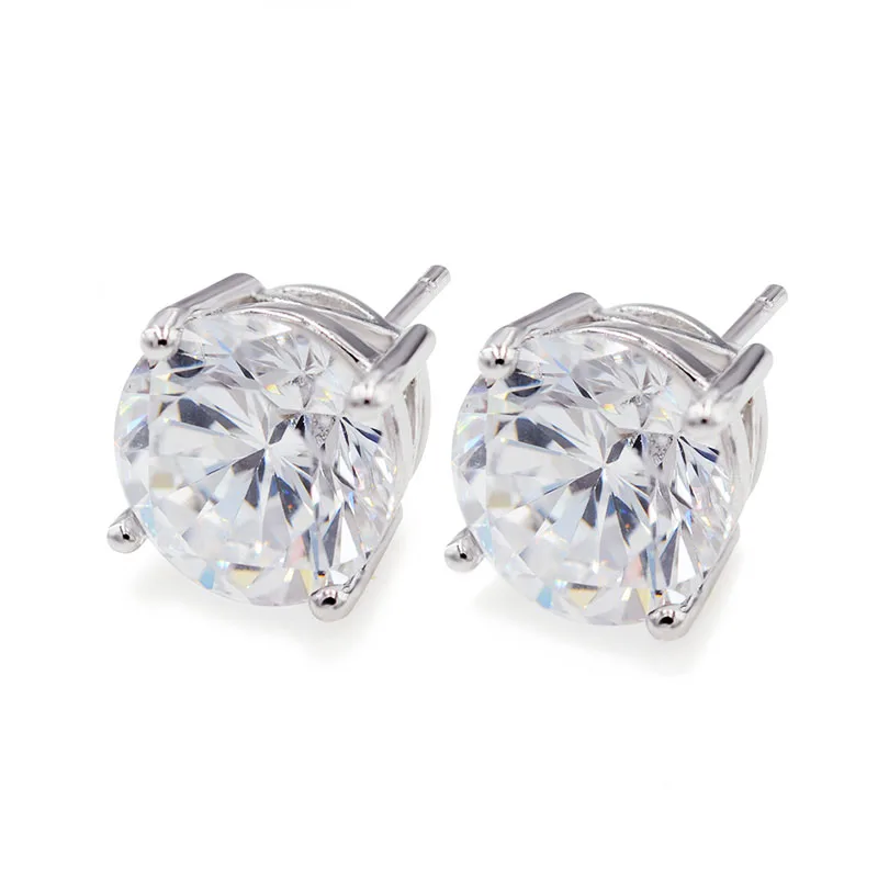 

Wholesale Jewelry -- (6 pairs/lot) Single Round Clear CZ Stud Earrings for Women White Gold Color AAA+ Cubic Zircon