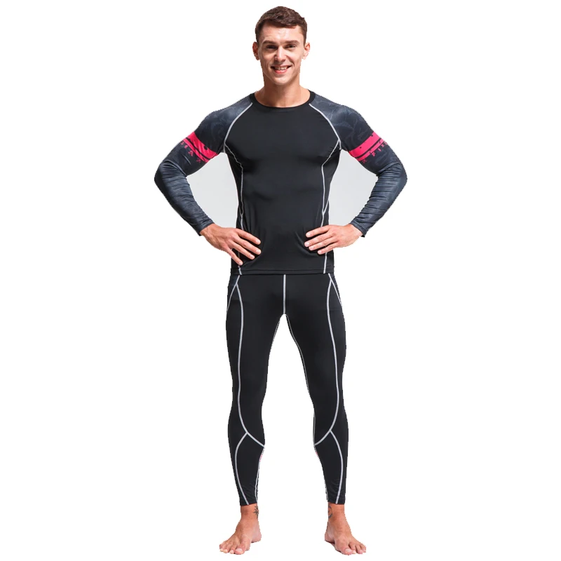 

2019 New Men's Sports Suit Running Quick-drying Tights Gym Exercise Suit Compression Training Suit Sport Thermal Underwear set