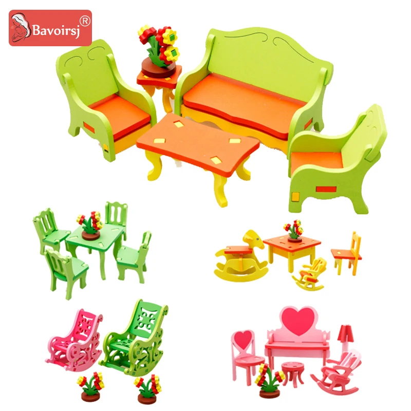 

3D Model Simulation Furniture Table and Chair Wooden Toys Montessori Colorful Baby Furniture Toys for Birthday Gift T0079