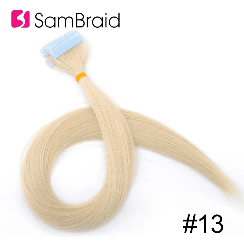 SAMBRAID прямо на ленте, синтетические волосы, для увеличения объема, 22 дюйма Однотонная одежда прямые волосы клейкая лента с возможностью нанесения на 40 шт./упак. на Клейкой Ленте имитирующей кожу Невидимый - Цвет: 13
