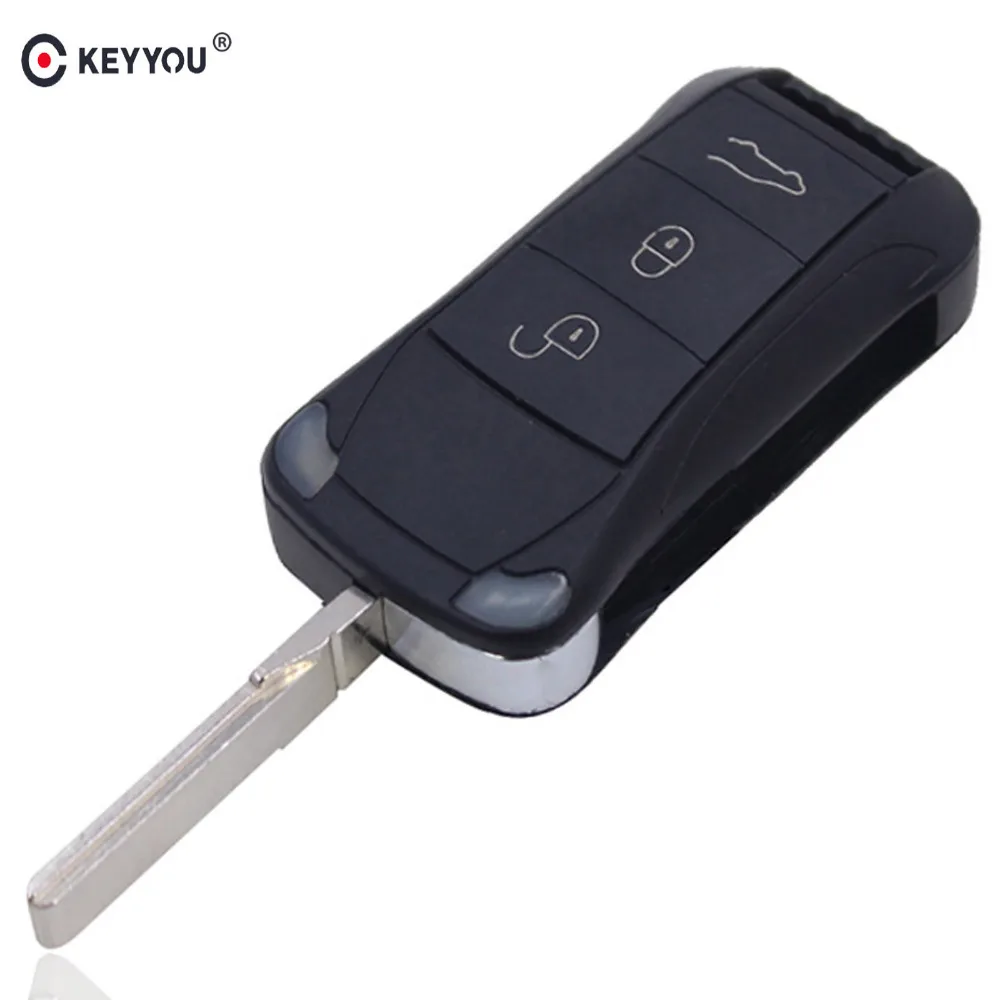 

KEYYOU Replacement Shell Remote Flip Folding Car Key Case Fob 3 Buttons For Porsche Cayenne Uncut