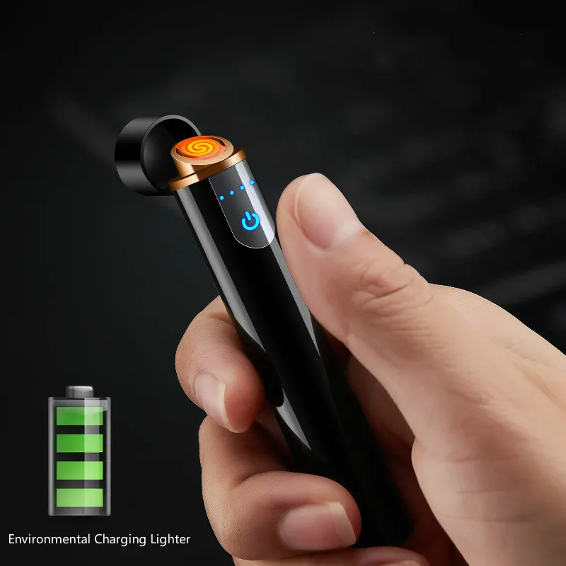 

2019 New Thin Cigarette Lighter Metal USB Charging Lighters Rechargeable Electric Lighter Windproof High Quality Gadgets For Men