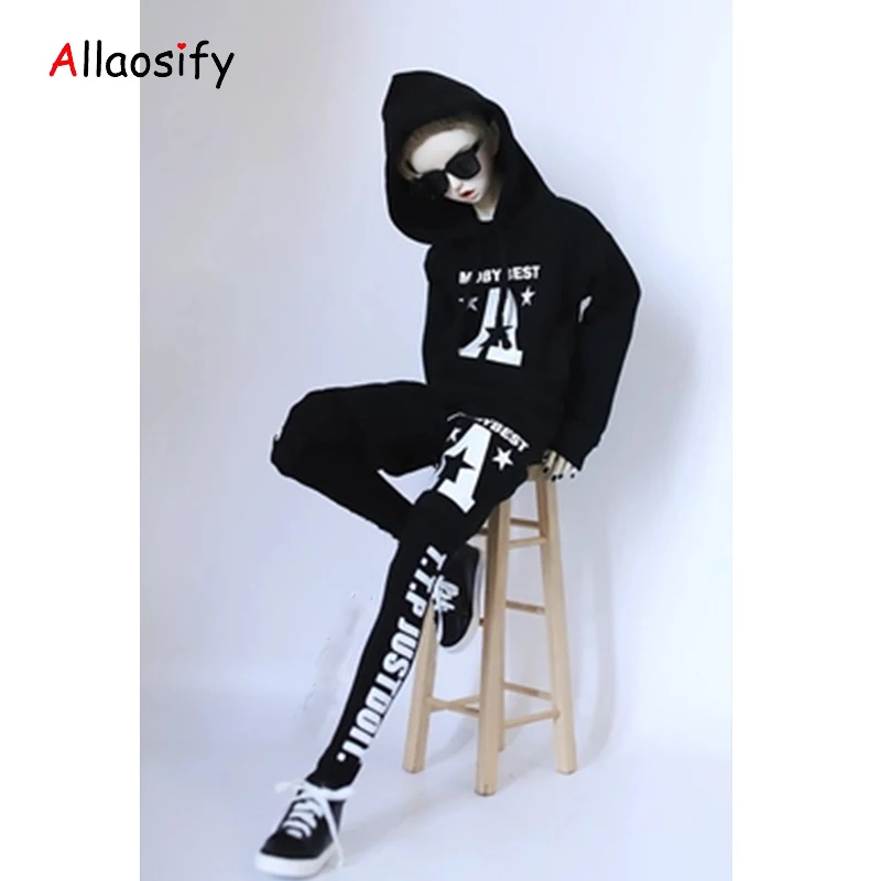 Allaosify Clothes1/6 1/4 1/3 bjd EVA одежда поддельные из двух частей с принтом комплект толстовка + Повседневная печать Мешковатые штаны могут быть