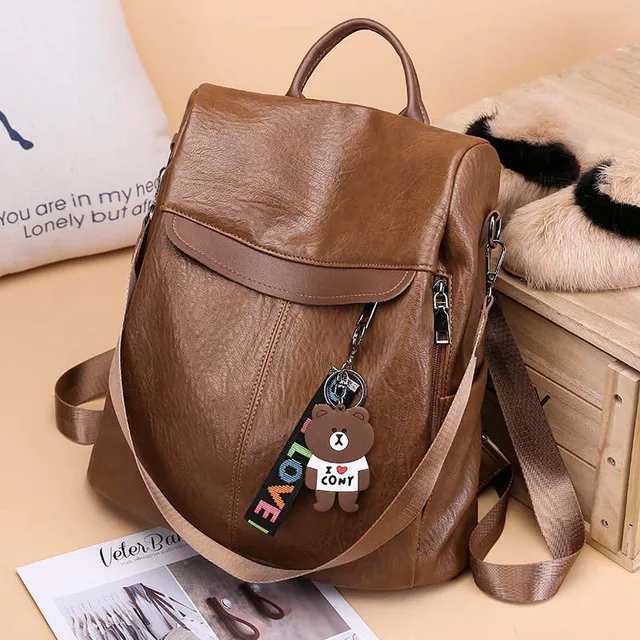 Buy Brown Women Leather Backpack Multi function Retro Travel Backpack For Girls