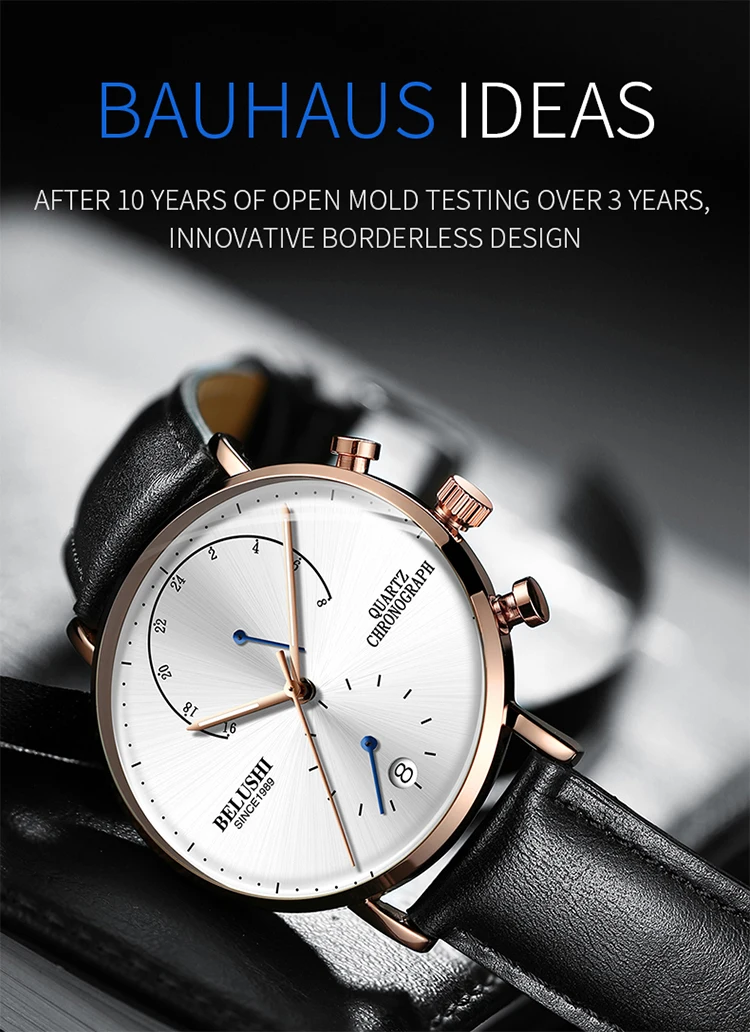 Мужские водостойкие часы кожаный ремешок тонкий кварцевые повседневные деловые мужские наручные часы лучший бренд Belushi мужские часы Мода