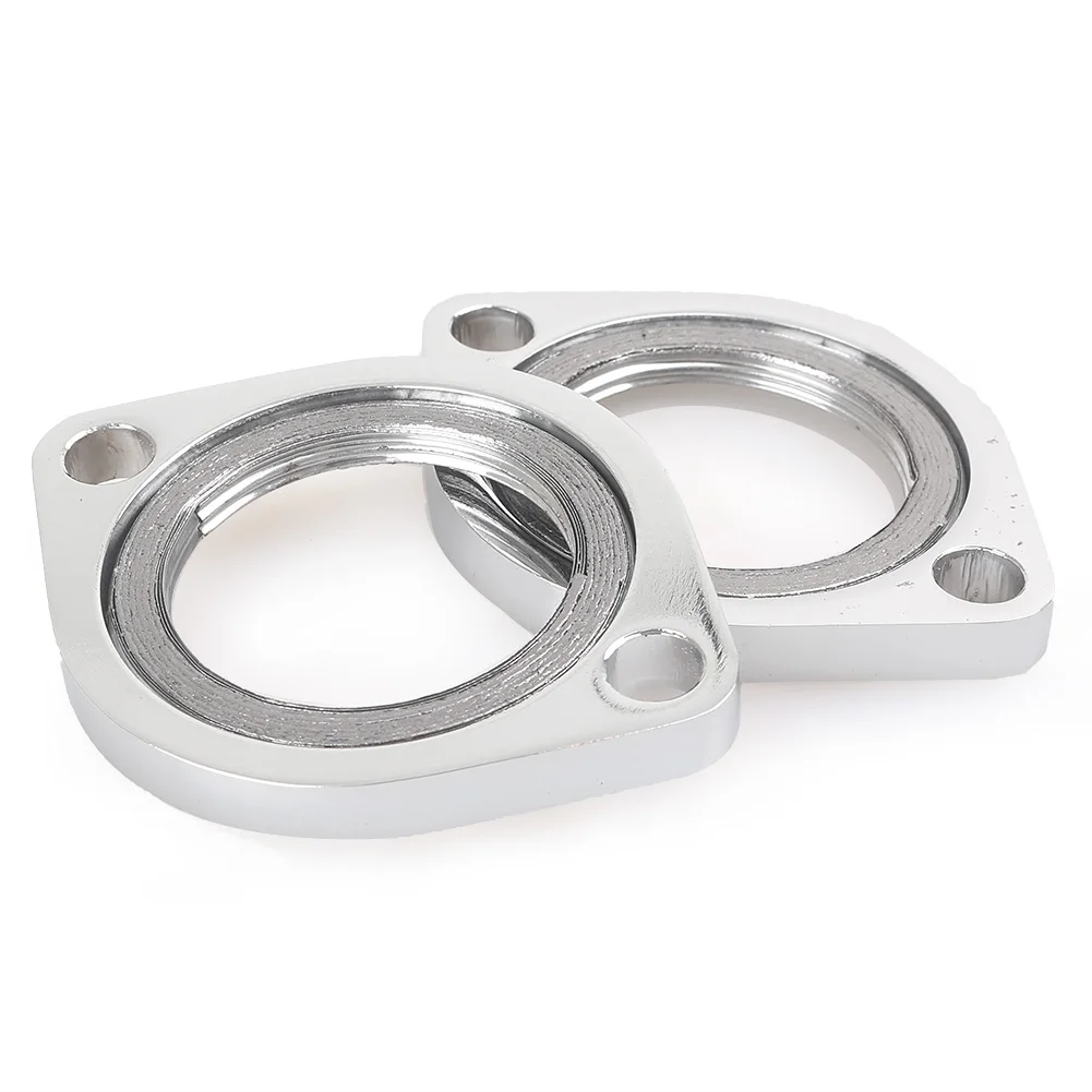 Motorcycle Exhaust Flanges w/ Retaining Ring for Harley Big Twin EVO Sportster Chrome 2PCS