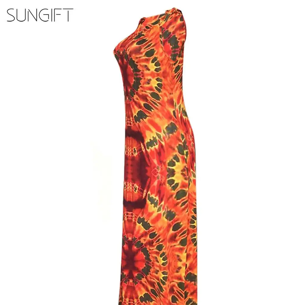 SUNGIFT, женское платье в африканском стиле, африканская Дашики, принт в африканском стиле, разноцветные, без рукавов, с завязками на плечах, макси платья, летние платья