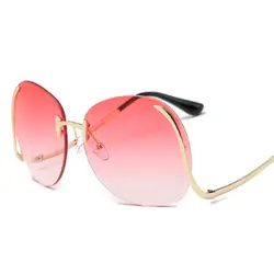 Винтаж негабаритных без оправы хиппи Солнцезащитные очки для женщин Для женщин Большой Металл бескаркасных Защита от солнца очки ботаник