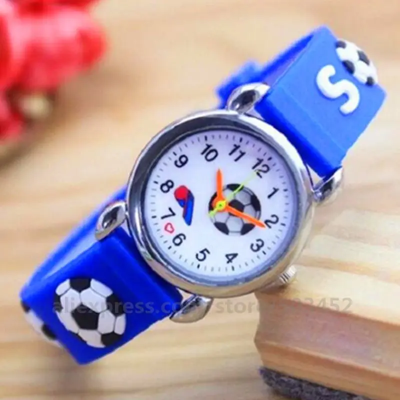 100 шт./лот детские часы футбольные Мультяшные наручные дешевые силиконовые для