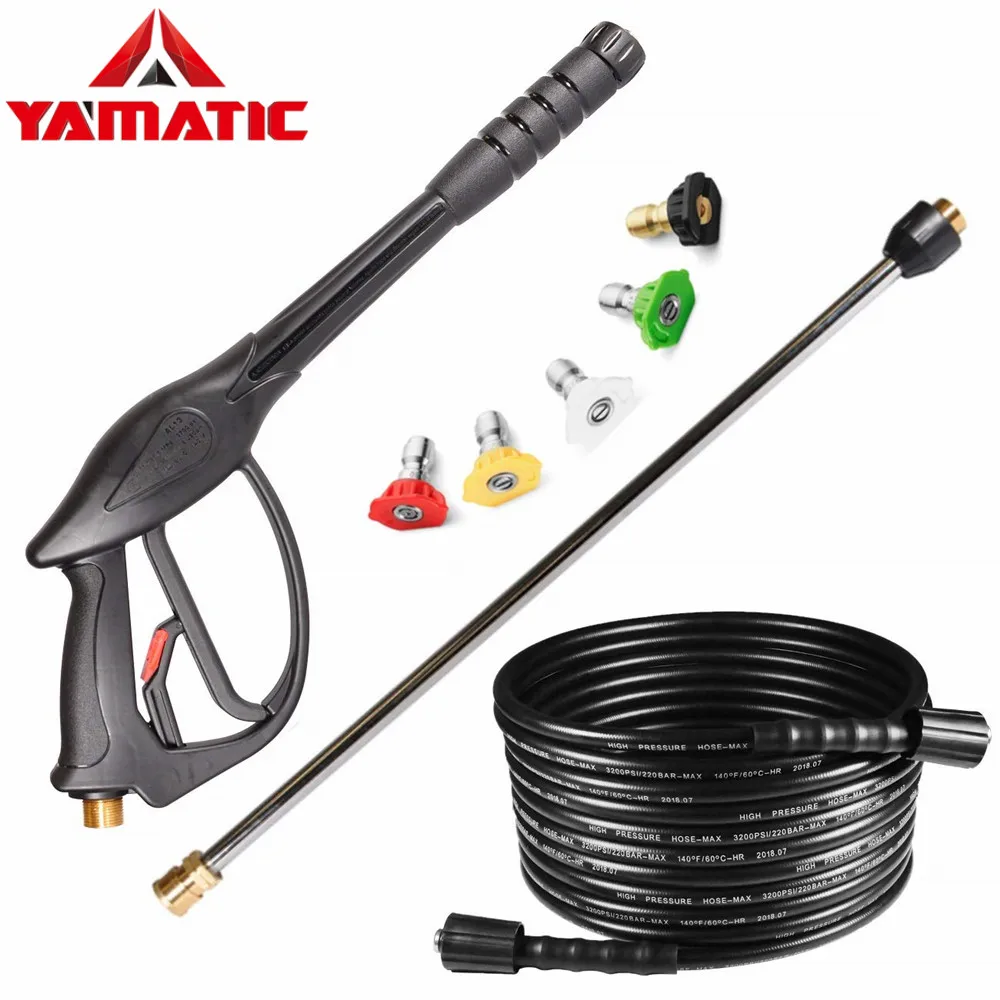 

YAMATIC High Pressure Car Washer Gun Kit 3700 PSI 1/4" 25ft Hose 22" Extension Wand 5 Water Spray Gun Jet Lance Nozzle Tips Set