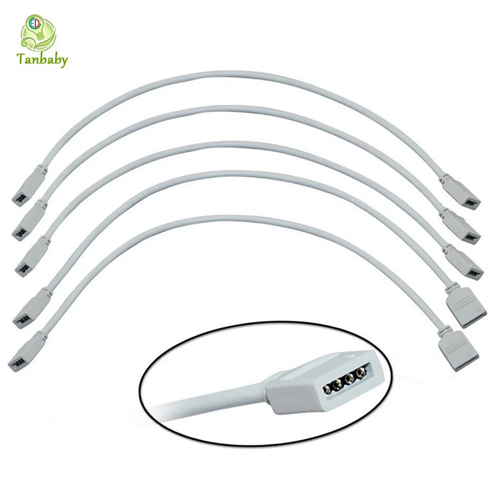 

Tanbaby 5pcs White 30Cm 4Pins RGB Extension Cable Connect Female Plug To RGB LED Strip Light 5050 3528
