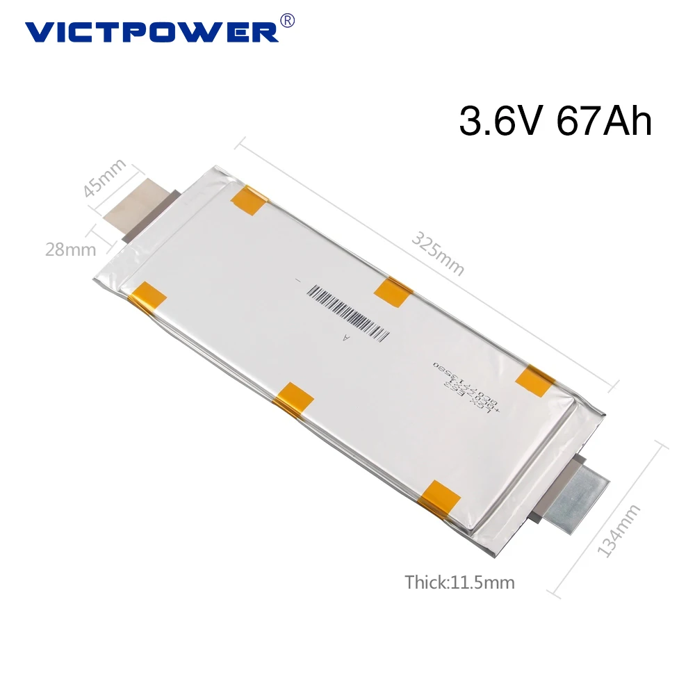 

Rechargeable 67Ah 3.6V Battery Lithium Ion Battery Prismatic Pouch Cell 10pcs/lot