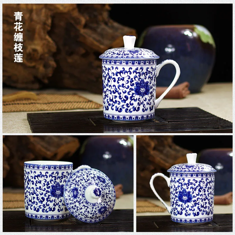 Houmaid посуда для напитков синий и белый фарфор чай чашка с ручка для крышки костяного фарфора керамическая чашка Цзиндэчжэнь китайский 500 мл
