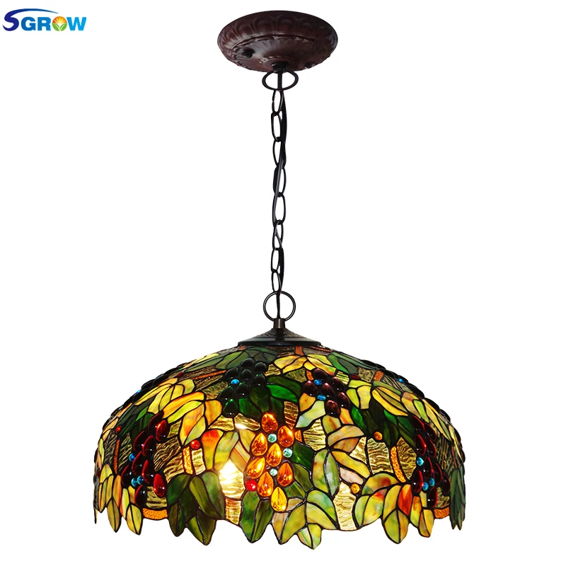 

SGROW Hand-made Glass Lampshade Chandeliers for Living Room Dining Room Bedroom Art Deco Tiffany Style Lights Hanging Lampara