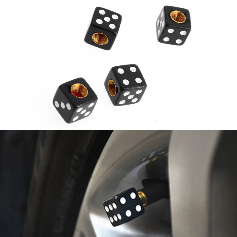 4pcs Black Dice Car Truck Bike Tire air Valve Stem Caps Wheel Rimsin