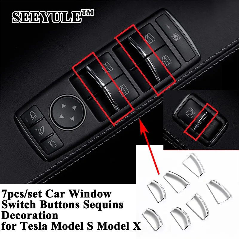 

7pcs/set SEEYULE Car Window Control Switch Buttons Sequin Decoration Cover Car Styling Accessories for Tesla Model S Model X