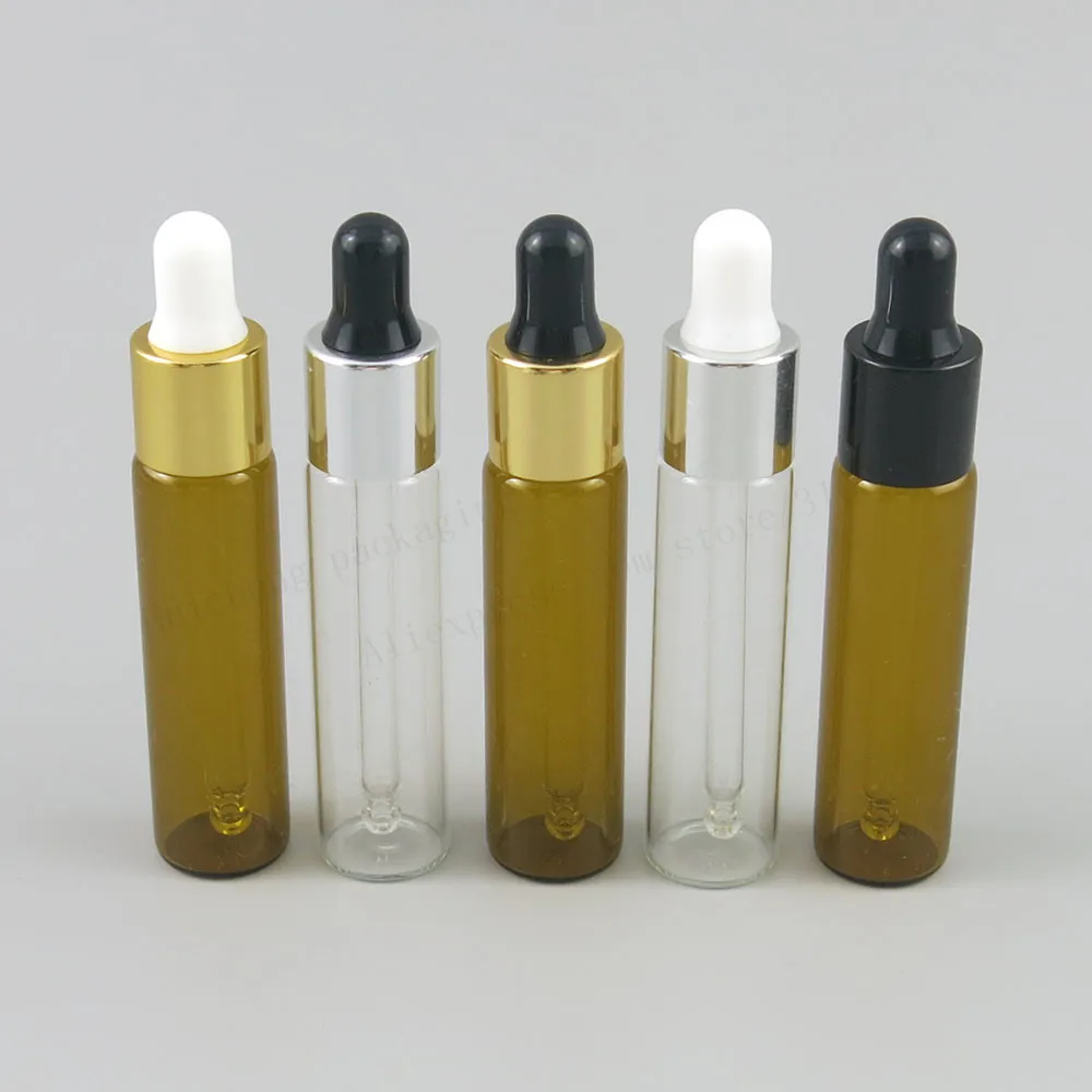 

5pcs 8ML Eye Dropper Clear Aromatherapy Perfume Essential Oil Empty Dispenser Bottles Tool 8cc Amber Glass Liquid Vial