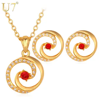 

U7 Gold Color Jewelry Set Trendy Yin Yang Lucky Gift Wholesale Rhinestone Party Women Earrings Necklace Set S540