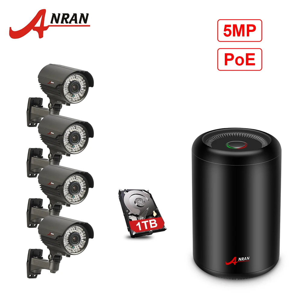 

ANRAN POE 5MP Full HD Bullet CCTV Camera System 4CH H.265 1920P NVR Kit 78IR Leds Motion Dection Outdoor Video Surveillance Kit