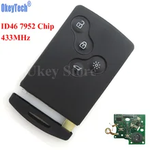Okeytech 4 кнопки дистанционного ключ смарт-карты Ключи FOB 433 мГц pcf7952 чип для Renault Megane Scenic Лагуна Koleos Clio режиссерский лезвие