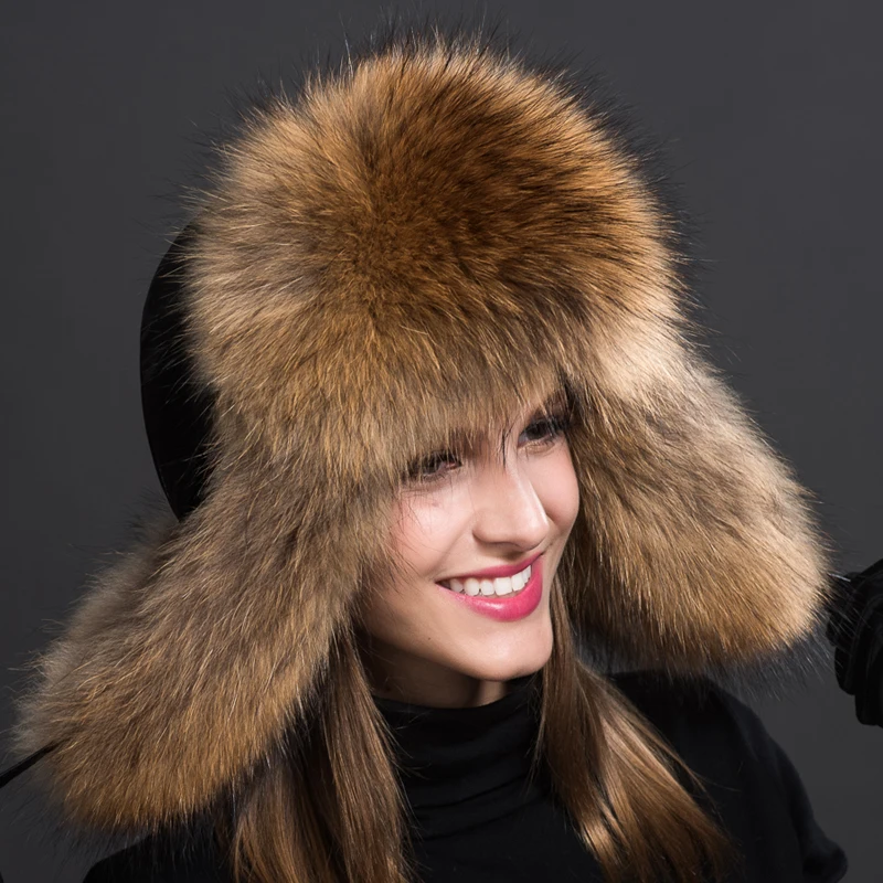 russian fur hats for women fashion winter warm 100% real fur ladies ...