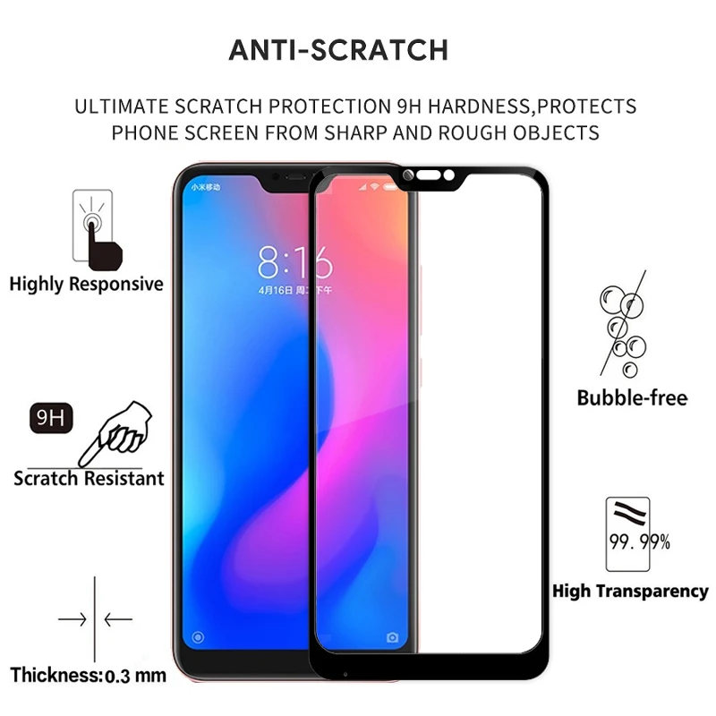 2 шт Защитная пленка для экрана из закаленного стекла полное покрытие для Xiaomi mi A2 Lite 9H Защита от царапин защитная пленка для mi A2 Lite