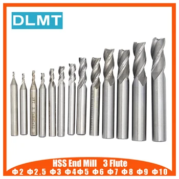 

HSS Milling Cutter 10PCS 2 2.5 3 4 5 6 7 8 9 10mm CNC Straight Shank 3 Flute End Mill Cutter Drill Bit