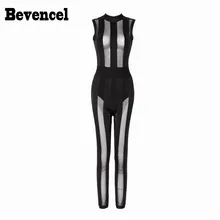 Bevencel Новое поступление Женские Модные без рукавов с круглым вырезом сетчатый лоскутный сексуальный облегающий комплект из двух предметов вечерние повязки комбинезон