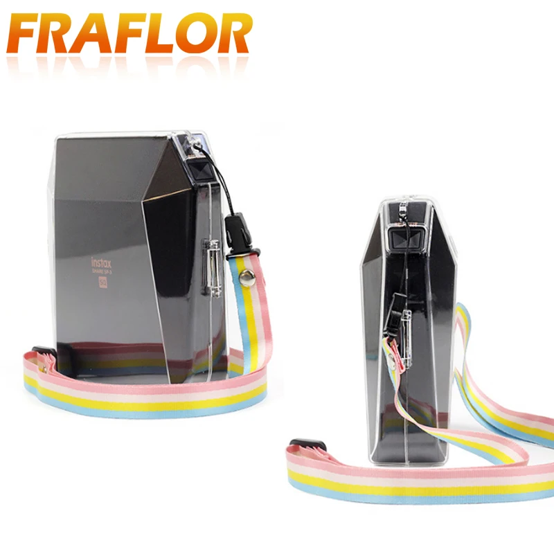 

Mini Smart Phone Instant Printer Transparent Crystal Case Bag With Shoulder Strap Colored Rope For Fuji Film INSTAX SHARE SP-3