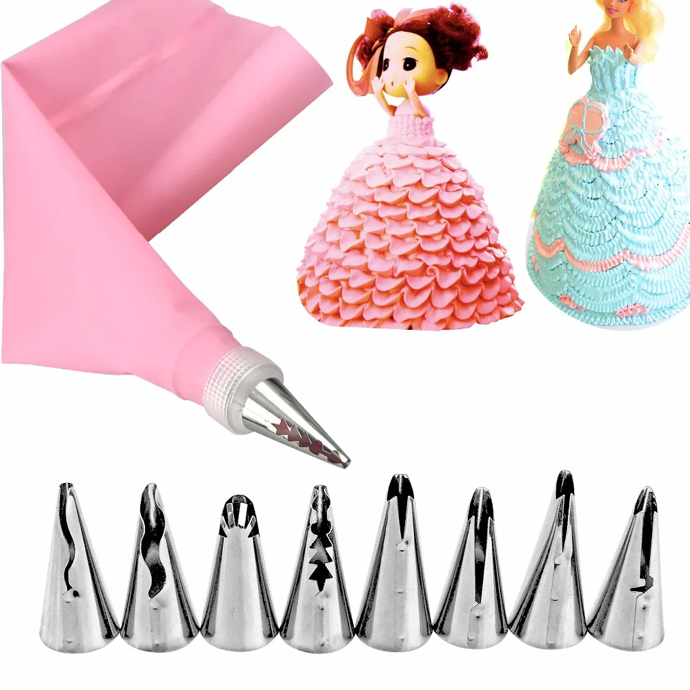 

New 10-Piece DIY Cake Decorating Tips Kits Stainless Steel Baking Supplies Icing with Pastry Bags Professional doll decoration