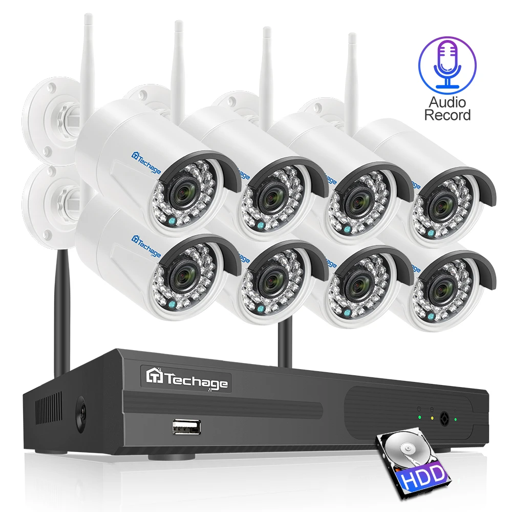 Techage 8CH Audio Sound Wireless CCTV Security System 1080P 2MP Wifi