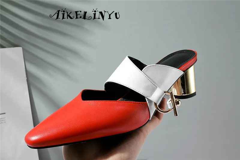Aikelinyu/пикантные женские босоножки на высоком каблуке с круглым носком; модная повседневная обувь с металлическим украшением; высокое качество; Лидер продаж; женские туфли-лодочки