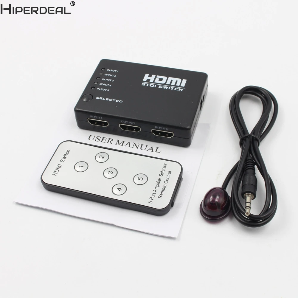 HIPERDEAL 5 портов 1080P видео HDMI коммутатор разветвитель для HDTV DVD PS3+ ИК пульт дистанционного управления