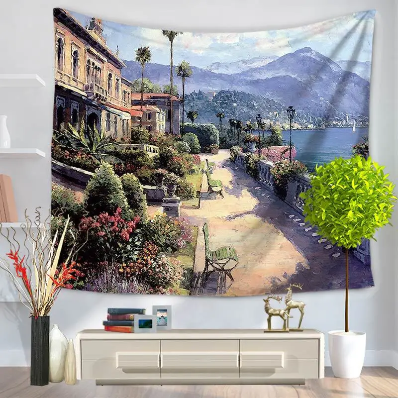 Mediterranean Style Tapestry Oil Painting Printed Wall Hanging Living Room Bedroom Multifunctional Free Shipping | Дом и сад