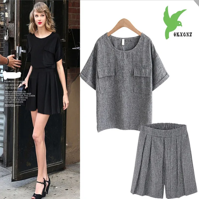 Summer new women's casual shorts sets loose puls sizes mother's wear