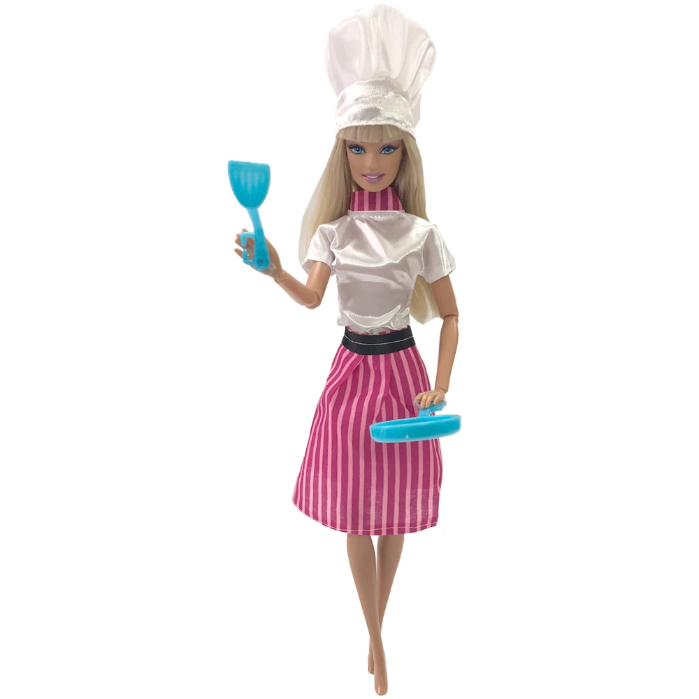 NK один комплект Кукла поварское платье+ кухонные принадлежности Ролевой костюм для куклы Барби аксессуары Детская игрушка GX006A