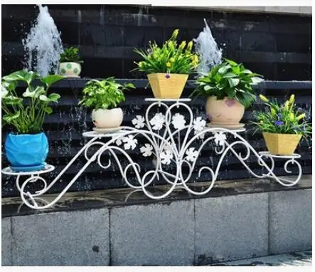 

European type iron art flower shelf floor type balcony indoor living room, green roloam, single layer flowerpot frame