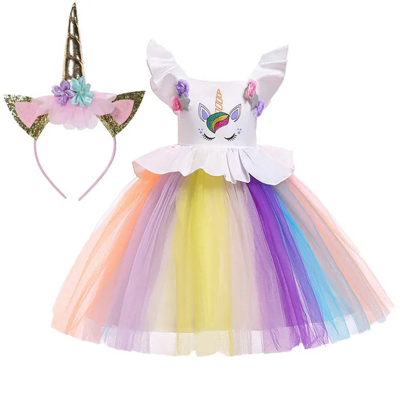 

Kids Clothes Girls Cartoon Dresses Rainbow Tulle Tutu Baby Girl Princess Dress Halloween Party Clothing Children Cosplay Dress