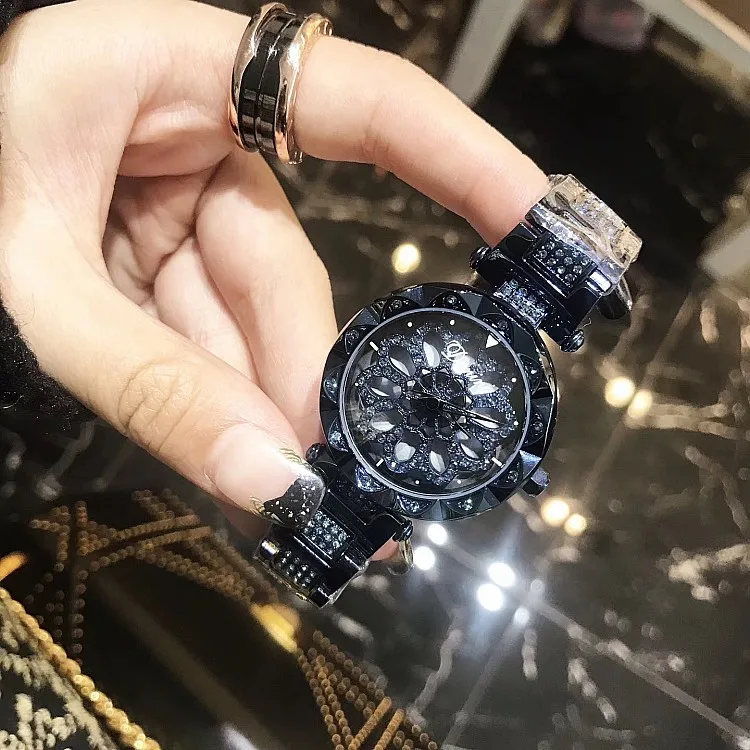 Модные Diamond Blue вращающаяся шкала женские наручные часы повседневное коричневый нержавеющая сталь Ремешок кварцевые relojes para mujer