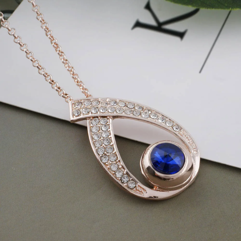 

Simple Fashion Jewelry Rhinestone Rose Gold Color Round Shape Pendant Necklace for Women Wedding Birthday Jewelry