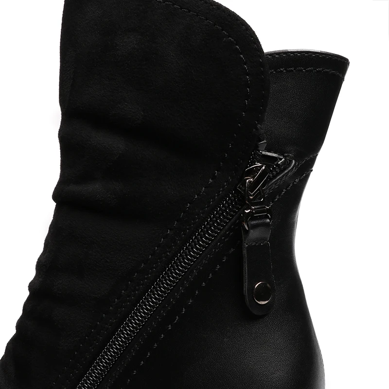 AIMEIGAO/Черные ботильоны с двойной молнией; женские замшевые ботинки; сезон осень-зима; женская обувь на высоком каблуке; Классическая обувь на толстой подошве; Botas Mujer
