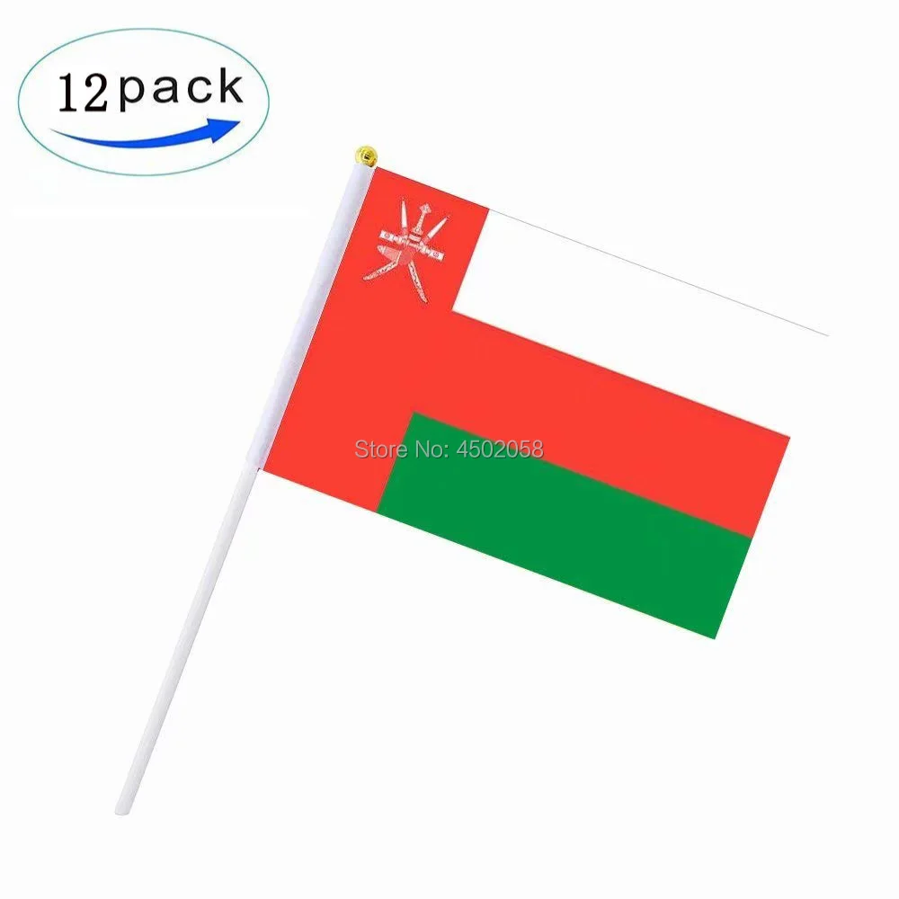 DFLIVE One dozen 12 Oman Hand Held Flag 5'' x 8'' Stick Flag Polyester Omani  Country Banner,Desk Outside Waving Parade - AliExpress