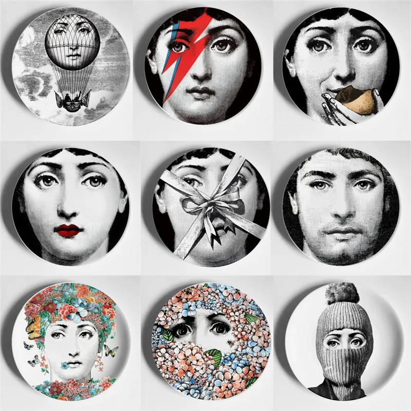 Fornasetti декоративные тарелки, настольные украшения, настенные подвесные тарелки, образец комнаты, фон для дома, отеля, украшения, аксессуары