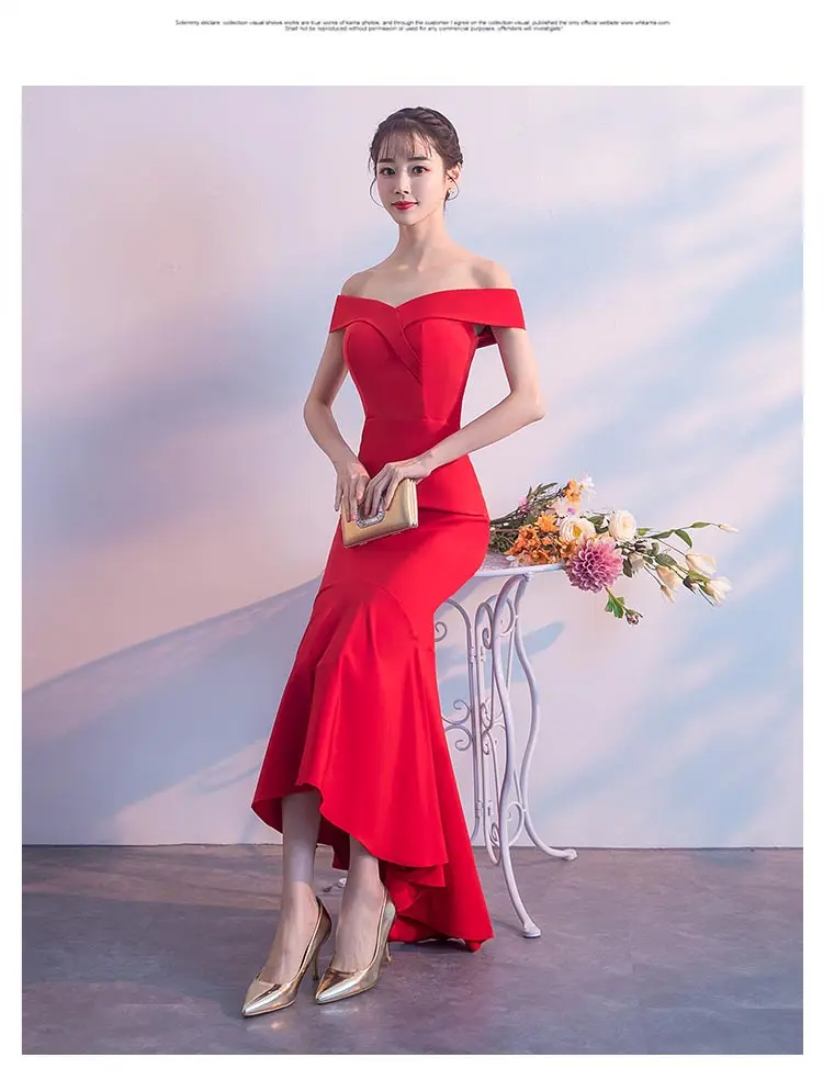  Dress Women Hot Sale Empire Vestidos Mujer Vestido  Festa And Summer Fishtail 2018 Slash-Neck Long Style Shoulder Sexy Party (13)