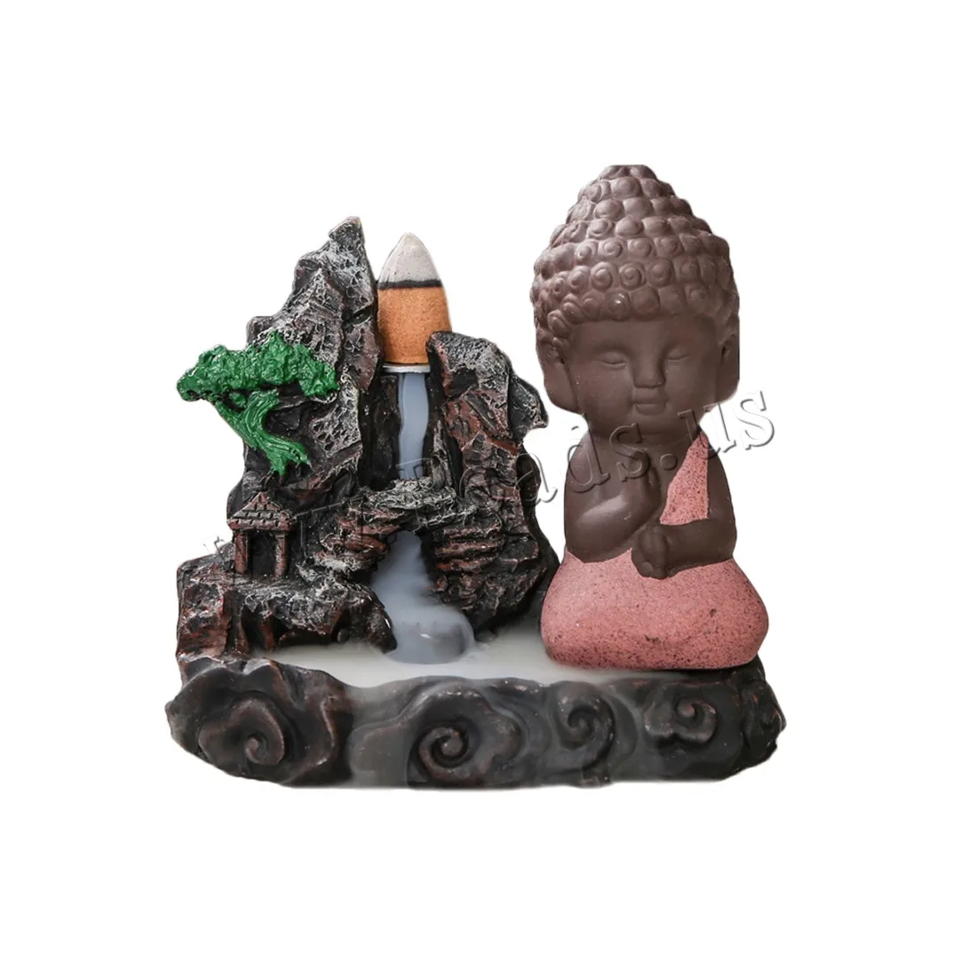 Small Buddha Censer Smoke Waterfall Backflow Incense Burner Ceramic Aromatherapy Furnace Holder Use In Home Office Teahouse