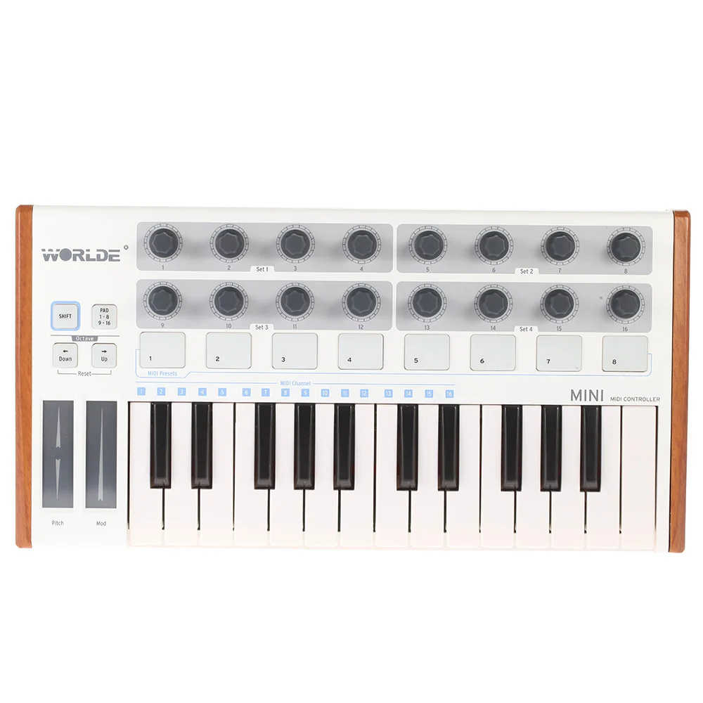 

Worlde Ultra-Portable Mini Professional 25-Key USB MIDI Drum Pad and Keyboard Controller