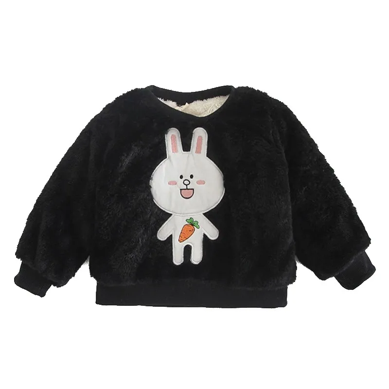 Теплые толстовки с длинными рукавами для маленьких девочек на осень-зиму детские топы с милым рисунком кролика, блузка для детей 0-3 лет - Цвет: Черный