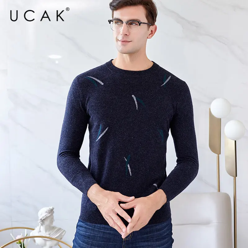 UCAK бренд мериносовой шерстяной мужской свитер 2019 Новое поступление осень зима кашемировый пуловер для мужчин с круглым вырезом Pull Homme