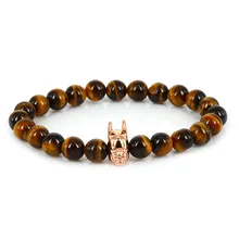 Rose Gold Batman Bracelet Men Lucky Gem 2017 New Design Fashion Jewelry Natrual Tiger Eye Stone Nature Bead Charm Bracelets